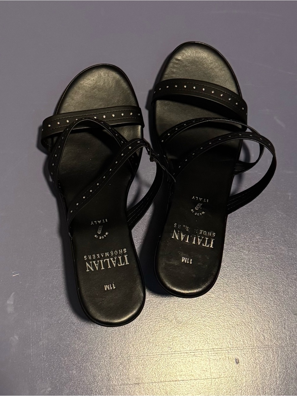 Italian Shoemakers Black Studded Cross-Strap Sandals